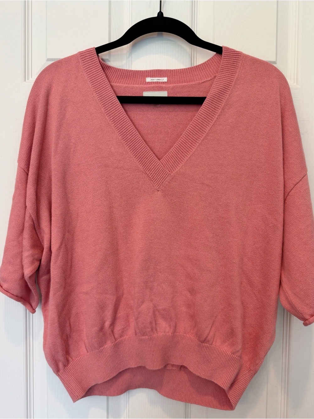MOTHER The Boxy Crop Sweater Top Rose of Sharon Pink V-Neck Large